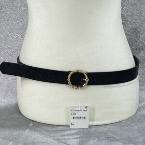 Linea Pelle lp Lizard Skinny Belt Womens Medium Black O-Ring Metal Buckle Casual